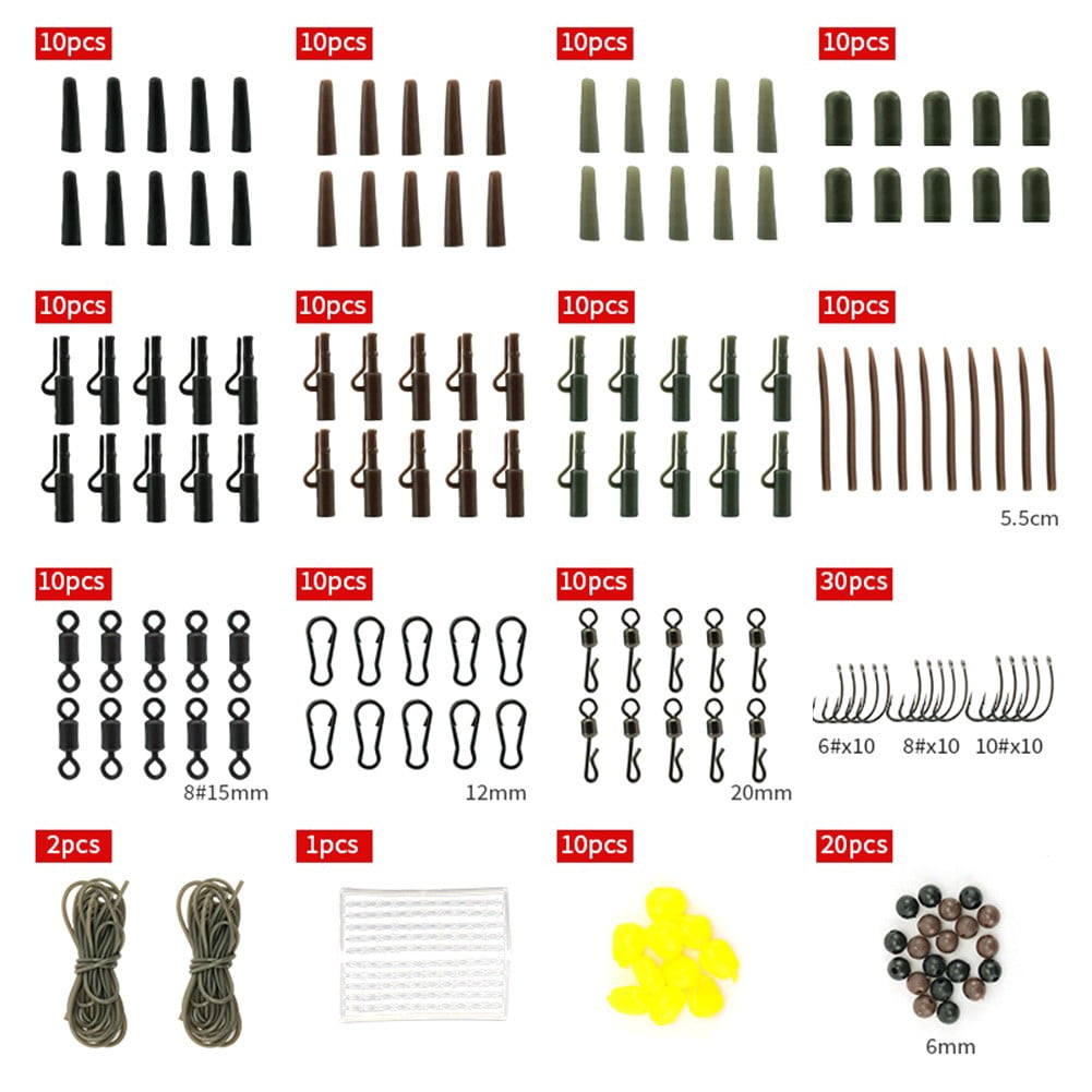 SUKIY 173pcs Carp Fishing Tackle Box Kit Carp Fishing Rigs Swivel Snaps Helicopter Rig