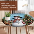 thumbnail image 4 of Dark Blue Christmas Round Tablecloth, Fitted Table Cover with Elastic for 45"-54" Round Tables, Snowman Xmas Tree Snowflake Gifts Elk Table Cloth Outdoor Indoor Dinning Party Waterproof Tablecloths, 4 of 7