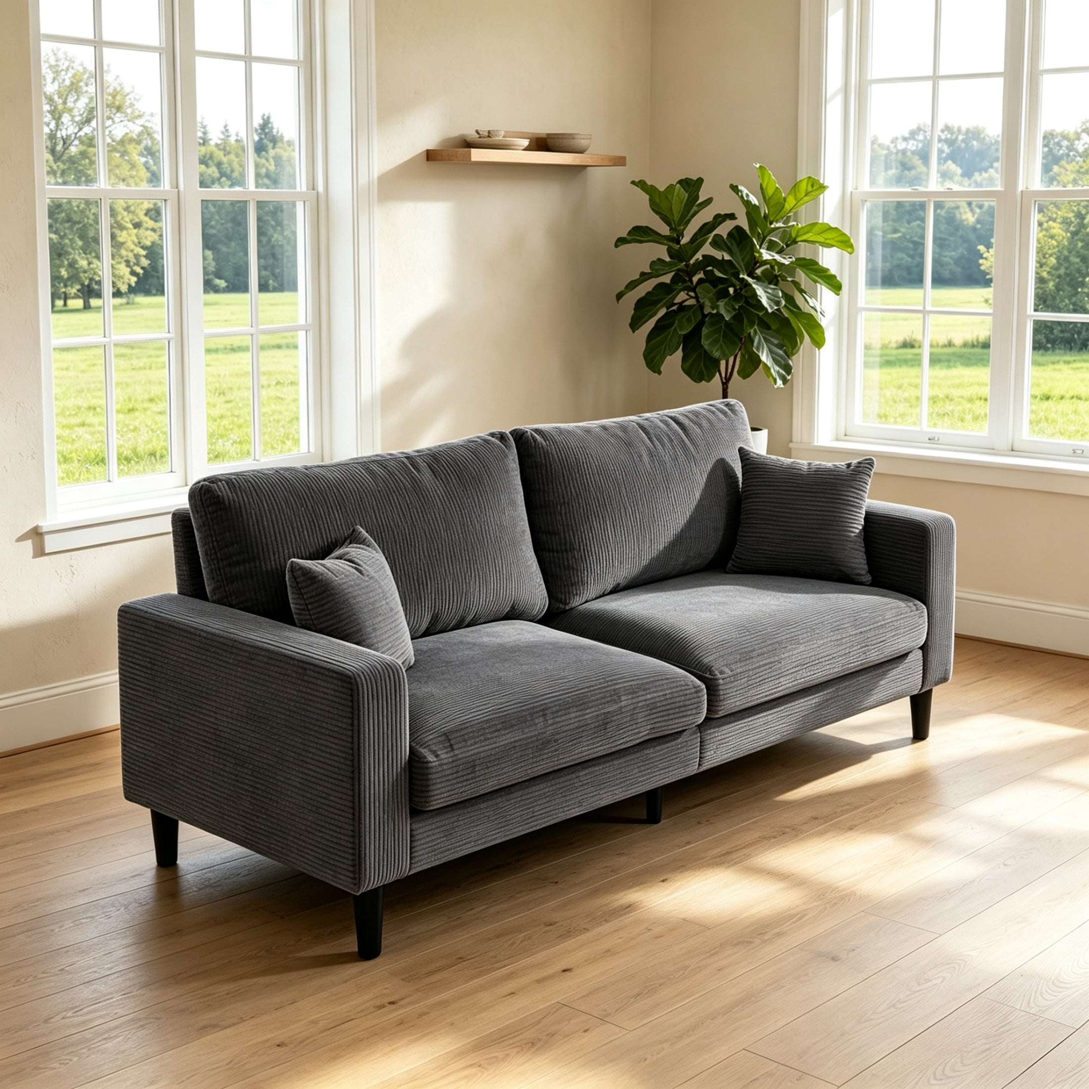 Anpport Corduroy Sofa, 74.8" Deepseat Loveseat for Living Room, Dark Gray