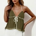 thumbnail image 2 of WREESH Women Trendy Halter Neck Contrast Tie Front Crinkle Ruffle Cami Tank Top Summer Going Out, 2 of 6