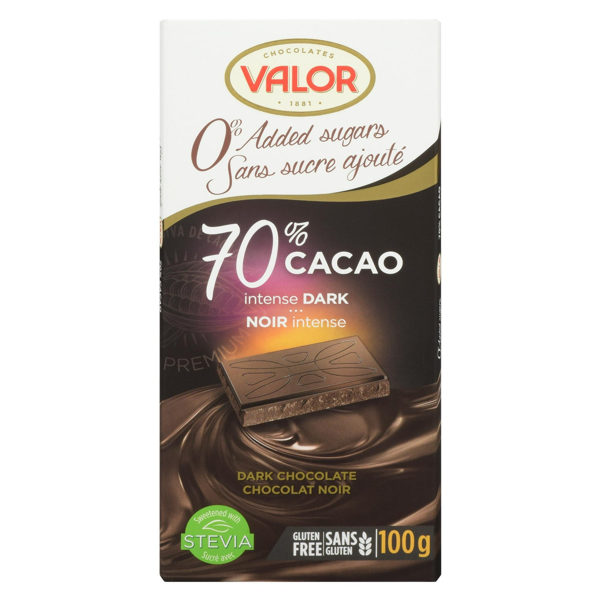 VALOR CHOCOLATE 70% Cacao No Sugar Added, 100G