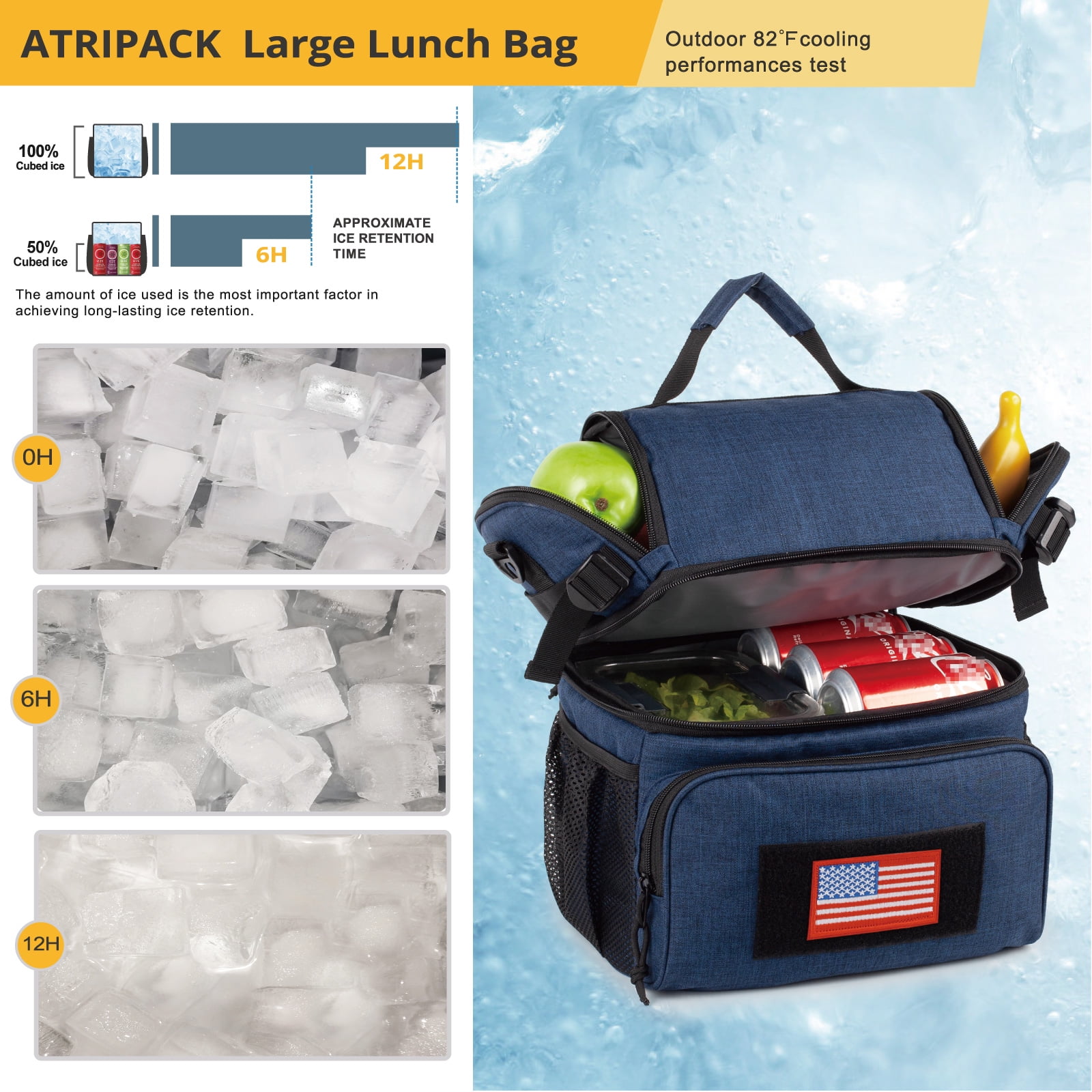 TRIPGEAR 2 Compartment Lunch Bag,Leakproof Insulated with Adjustable Shoulder Strap Flag