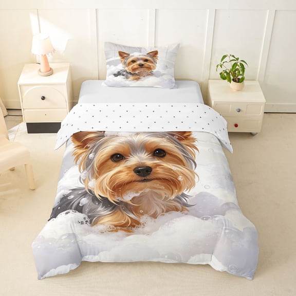Homewish Cute Yorkshire Terrier Twin Duvet Cover,Watercolor Animal Twin Bedding,Reversible,2-Piece,1 Duvet Cover and 1 Pillowcase