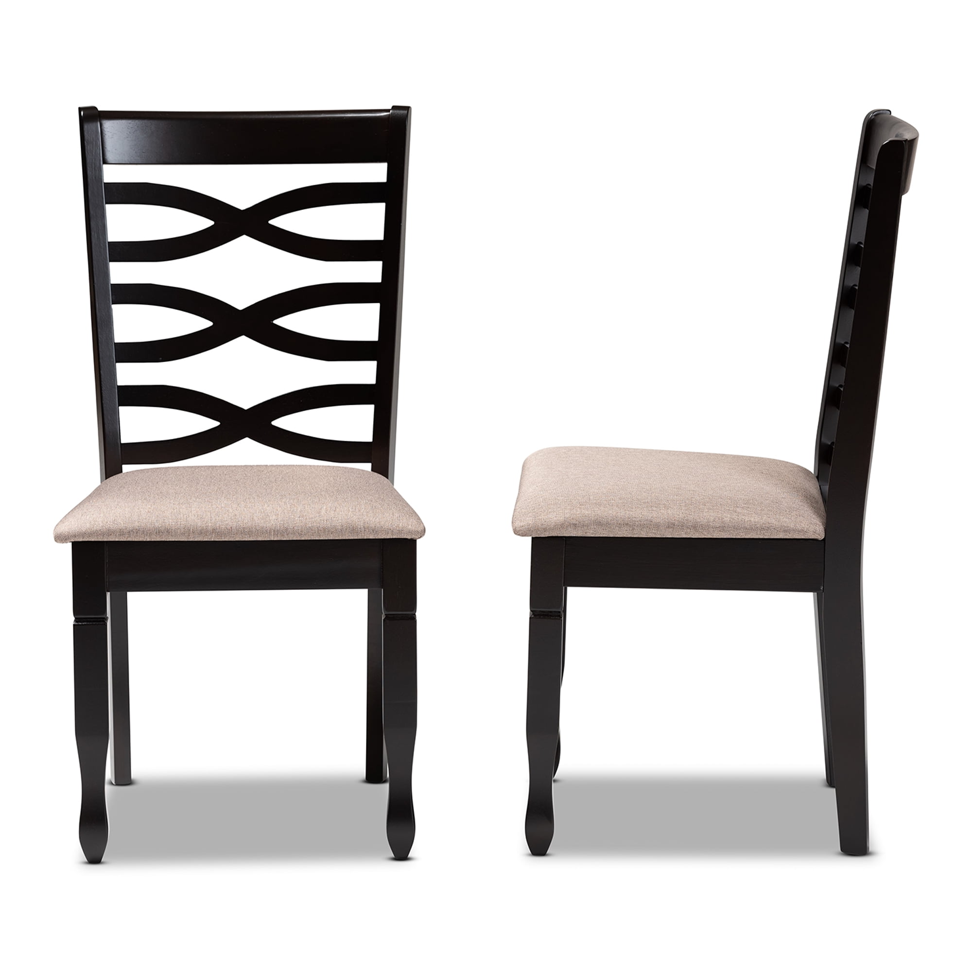 Baxton Studio Lanier Modern and Contemporary Sand Fabric Upholstered Dark Brown Finished 2-Piece Wood Dining Chair Set