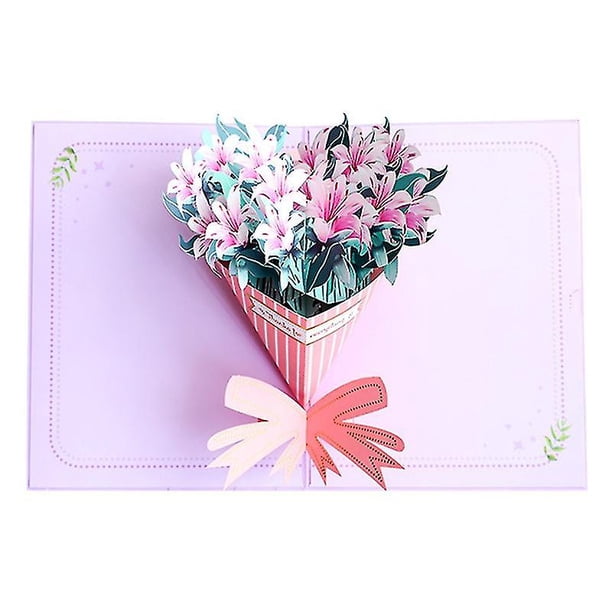 Tarjeta de flores plegable, exquisito, atractivo ramo, artesanía decorativa, clavel, tarjeta de felicitación 3d para festival
