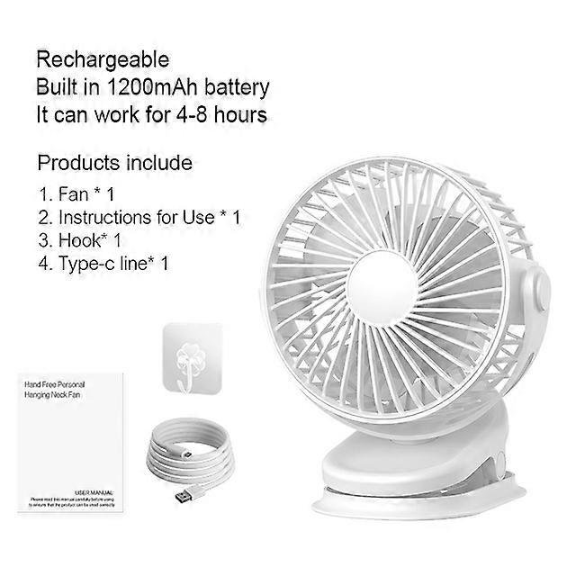 Mini ventilador USB Kinscoter, batería recargable, ventilador con temporizador, viento fuerte, 3 velocidades, escritorio, portátil, silencioso, para oficina, camping, al aire libre, blanco
