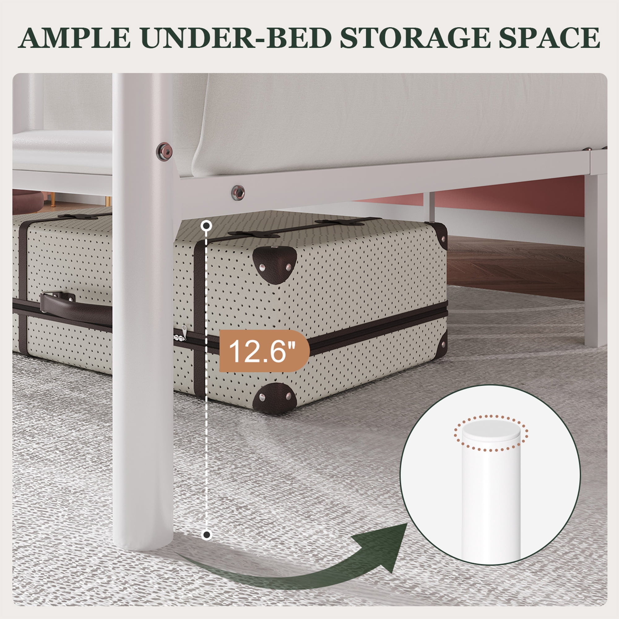 Amolife King Bed Frame, Metal Platform Bed with Crown-Shaped Headboard and Footboard, 12.6'' Under-Bed Storage Space, No Box Spring Needed, White