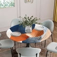 thumbnail image 5 of Navy Blue Burnt Orange Round Tablecloth for 36-44 Inch Tables, Fitted Table Cover with Elastic Edge, Artwork Vintage Geometric Waterproof Outdoor Table Cloth Protector for Patio Garden Dinner Picnic, 5 of 9