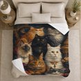 thumbnail image 5 of Seven Cats on Black with Gold Scrollwork, Regal Vintage Style for Cat Lovers, Ornate Floral Portraits, Cozy Flannel Blanket for Living Room and Bedroom, Pet Adoption Gift and Elegant Home Decor, 5 of 9