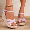 thumbnail image 2 of Platform Wedge Heels for Women Open Toe Suede Elegant Dressy Shoes with Ankle Strap Cushioned Footbed Travel Walking Footwear Pink Size 6, 2 of 7