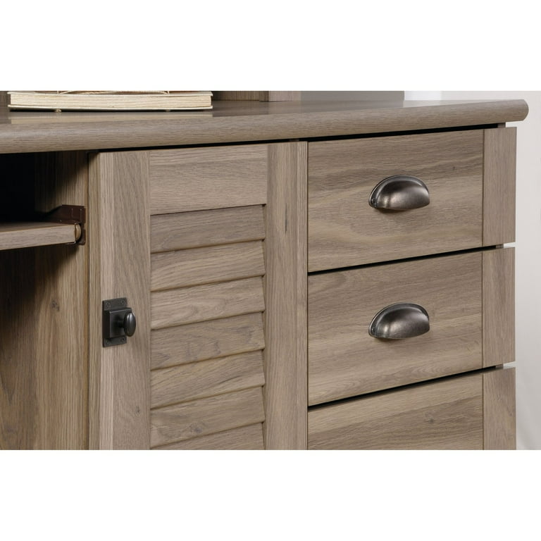 Sauder Harbor View Computer Desk with Hutch in Salt Oak