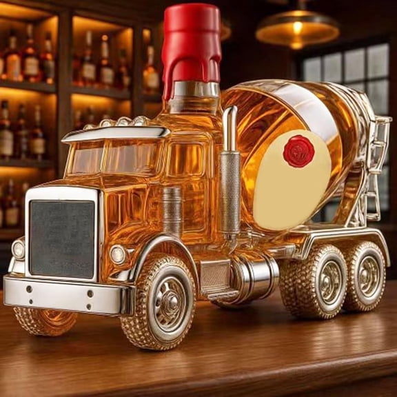 BPPEG 300Ml Whiskey Decanter - Sculptures Statues Wine Bottle, 3D Cement Mixer Truck Shape Fun Glass Wine Bottles Art Statue, Car Theme Whiskey Decanter, Leak-Proof Wine Storage Container(B)
