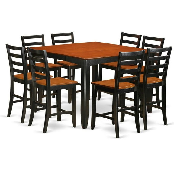 FurniFact Square Dining Table Set for 8 with Counter Height Chairs in Black