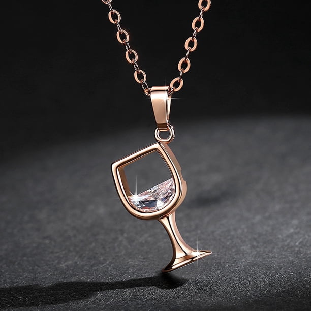 Collar para mujer, joyería para mujer, joyería para mujer, colgante de copa de vino para mujer, collar de cadena larga con circonitas, regalo de joyería, el collar