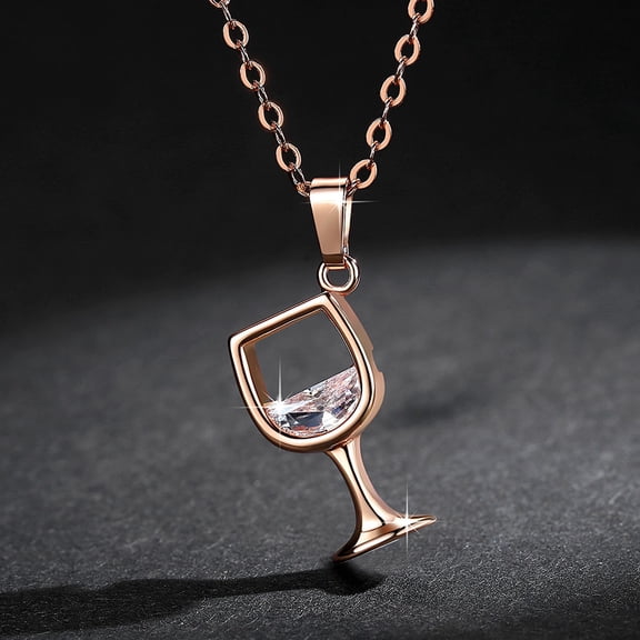 Jewelry Women Wine Glass Pendant Zirconia Long Chain Necklace Jewelry Gift Necklaces Jewelry Christmas Birthday Mother's Day Gift for Women Wife