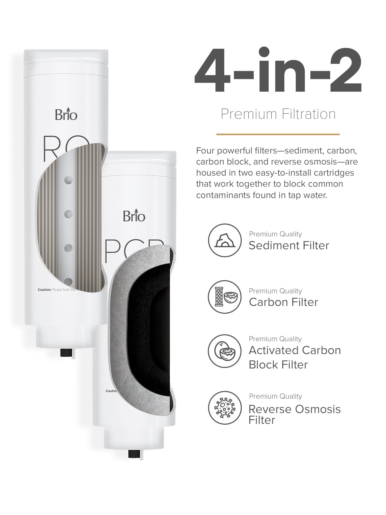 Brio G10-U Reverse Osmosis Water Filtration System with Smart Faucet, 500 GPD, 2:1 Pure to Drain, 4-in-2 Filtration