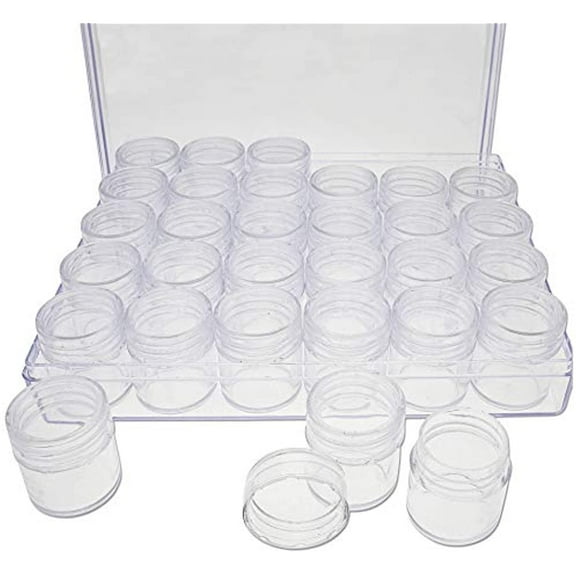 The Beadsmith Personality Case - Clear Storage Organizer Box, 6.4 x 5.4 x 1.25 inches - Includes 30 Small Containers with lids  1 x 1.1 inches, Bead Holder