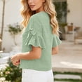 thumbnail image 4 of Xaqiouau Womens Gingham Ruffle Bell Sleeve Blouse Casual Crew Neck Check Print Summer Top, 4 of 7