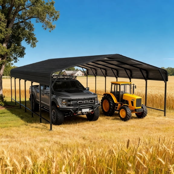 PABIMIA 20x30 FT Heavy-Duty Galvanized Steel Carport, Outdoor Metal Shelter for Cars, Trucks & Equipment, Black