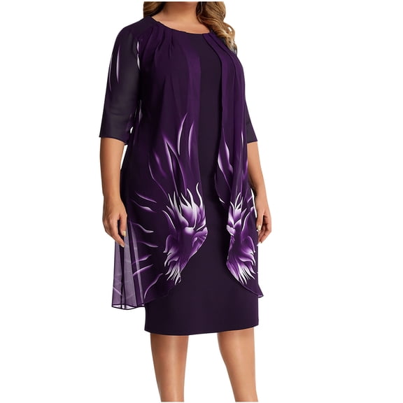 ICHUANYI Womens Loose New Trending Casual Crew Neck Solid Short Sleeve Mid-Length Sleeve Size Dress Spring Summer Clothing