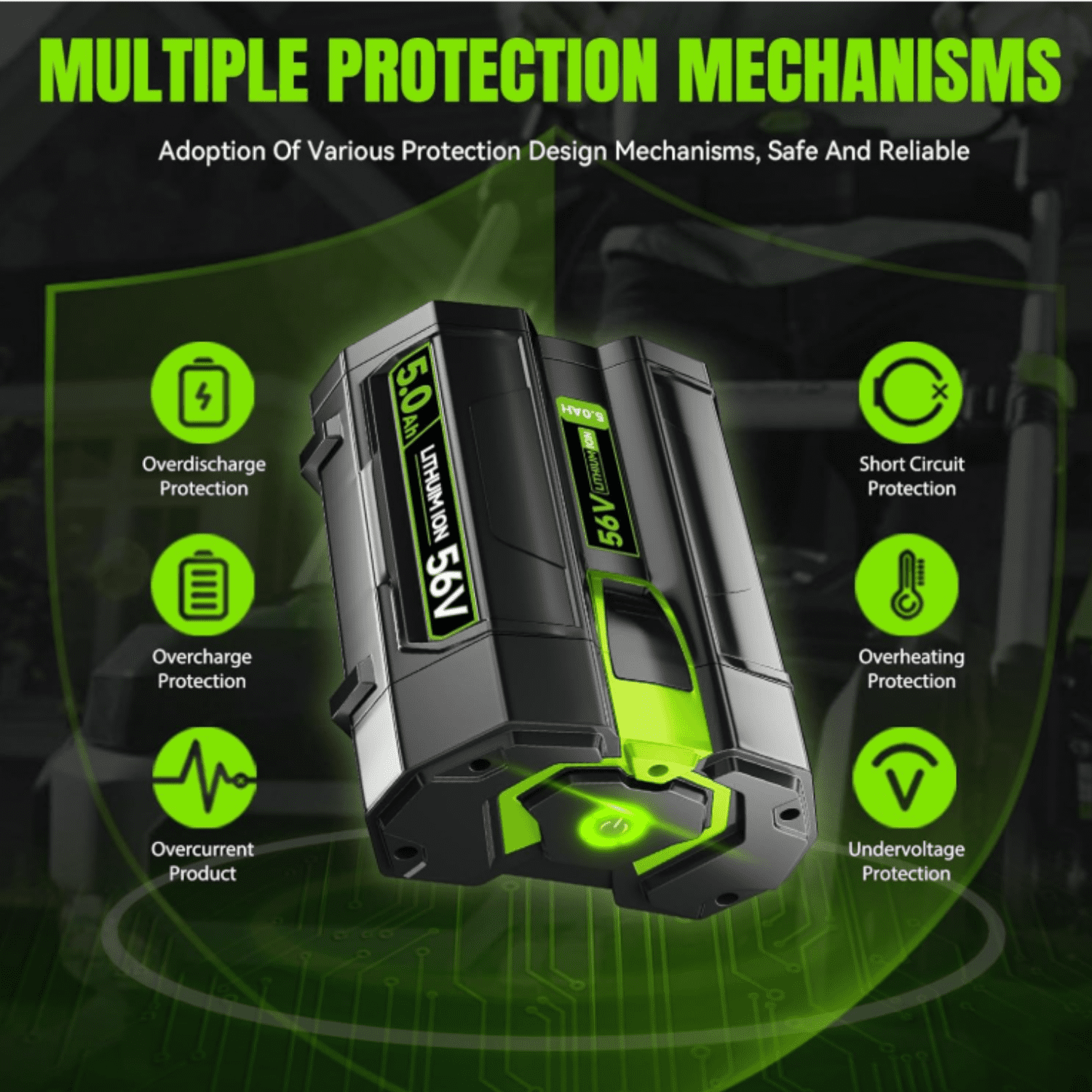 56V 5.0Ah Lithium-ion Battery Replacement for EGO 56V Battery BA1400T BA2800T BA4200T BA5600T and Other Battery Models Compatible with EGO 56 Volt Lithium-Ion Battery Power Tools