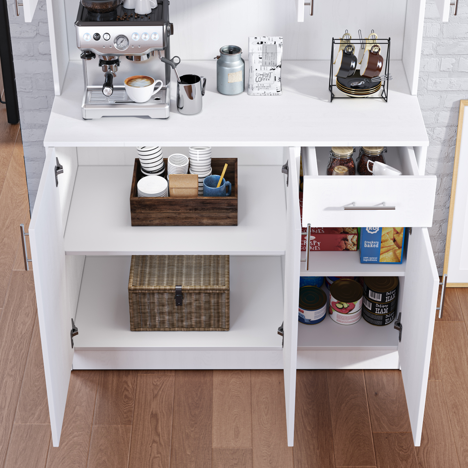 Catrimown 72'' Kitchen Pantry Cabinets,Pantry Storage Cabinet with Microwave Stand, Tall Freestanding Cupboard, White