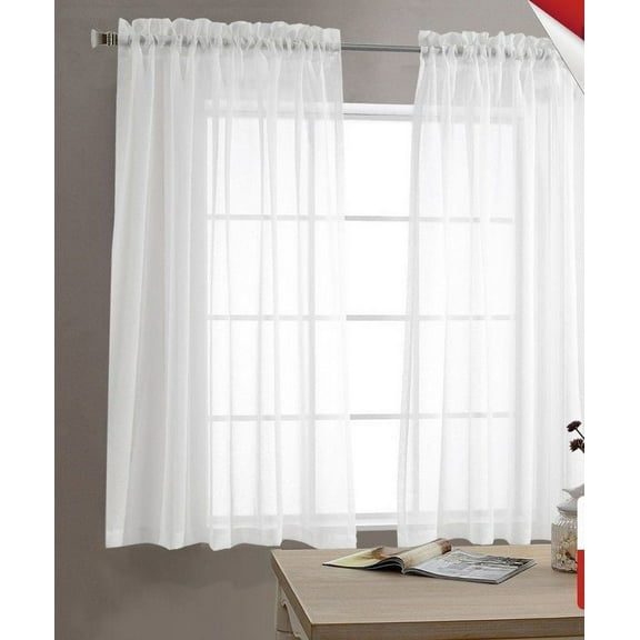 Best Linen White Sheer Voile Curtain Panel, 63”