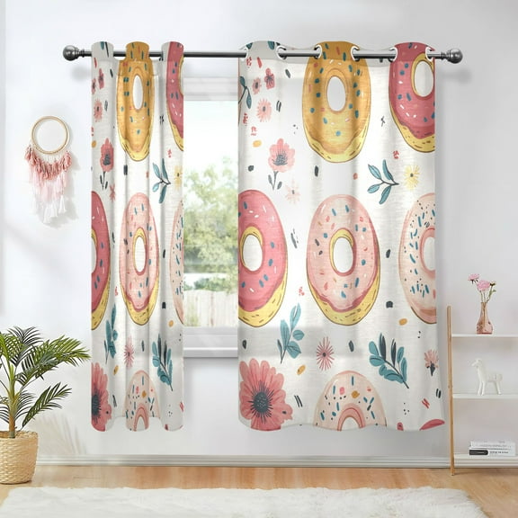 Yayeee Window Curtains Set of 2 for Living Room Light Filtering 63"x42", Pink Donut