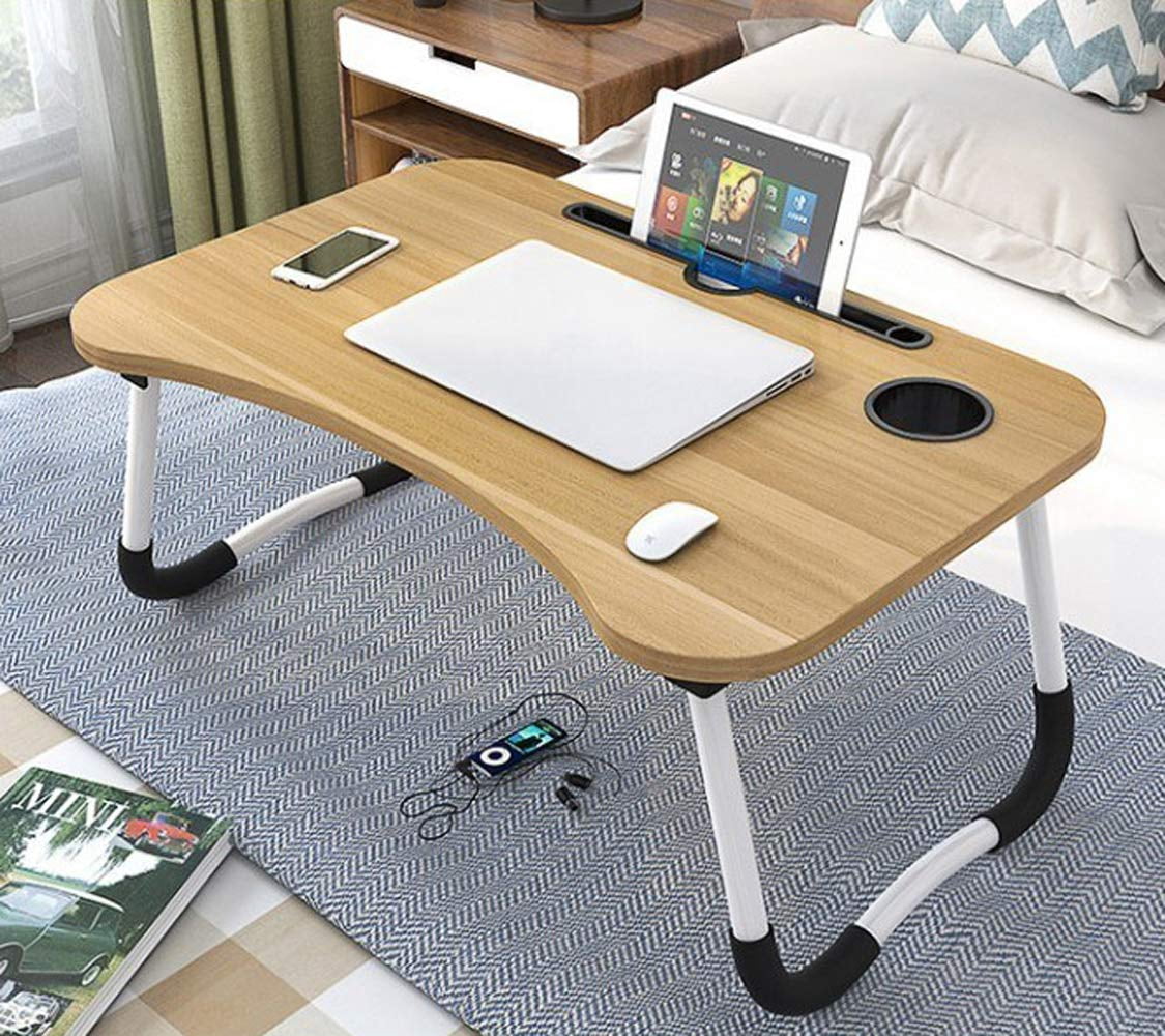 Lap Desk With Storage Drawer  Holders For Cup And Tablet Laptop Bed Tray Table Foldable Stand Portable Standing Sofa Couch Floor (23" Walnut)