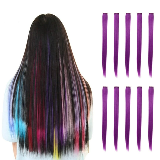 22 Inch 10pcs/set Multiple Colors Colored Hair Extensions-Party Highlights Straight Heat Hairpieces-Synthetic Clip on in Hair Extensions (Pink)