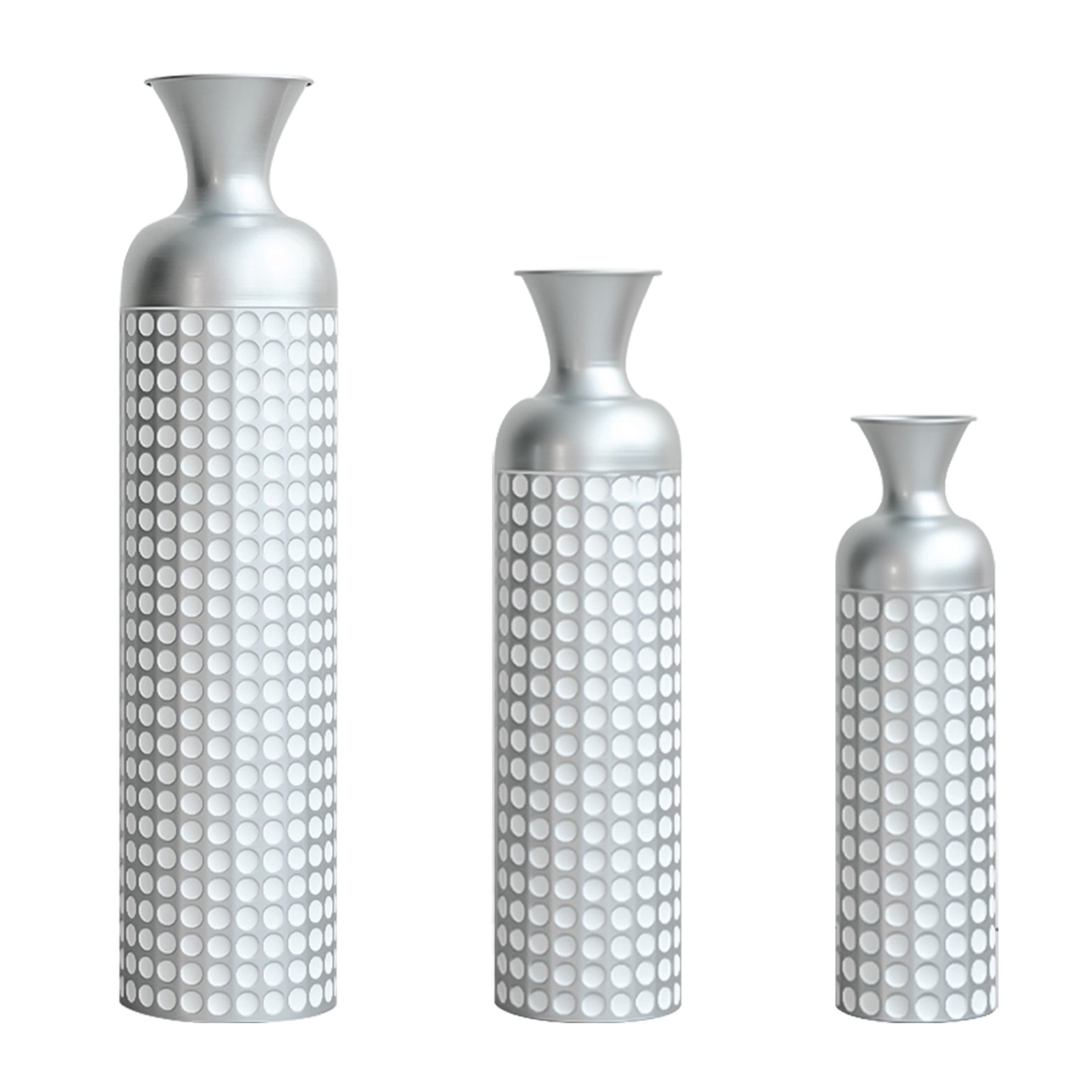 Noble House 3-Piece Metal Vase Set, 33.07", 25.98", 19.49" Nested Embossed Decorative Vases, Vintage Silver