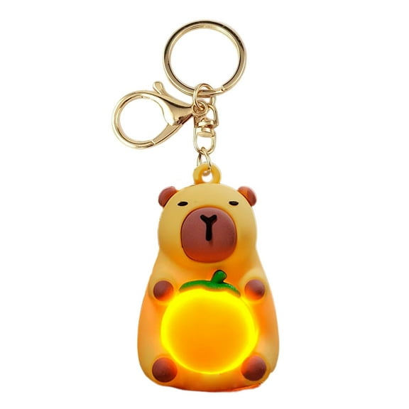 Aellinatey Lovely Capybara Keychain Ornament with Soft Orange Glow Light for Bags and Keys