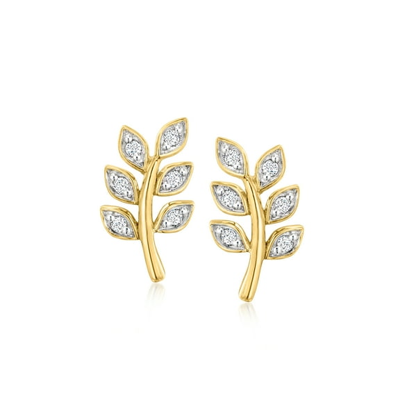 Ross-Simons 0.12 ct. t.w. Diamond Leaf Earrings in 18kt Gold Over Sterling, Women's, Adult