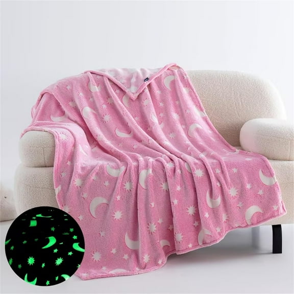 Glow in The Dark Star &Heart Blanket Gifts for Girls&Boys Kids Throw Pink Luminous Blanket Soft Flannel Blanket Toys for 1-10 Year Old Girls&Boys,Thanksgiving Christmas Birthday Gifts