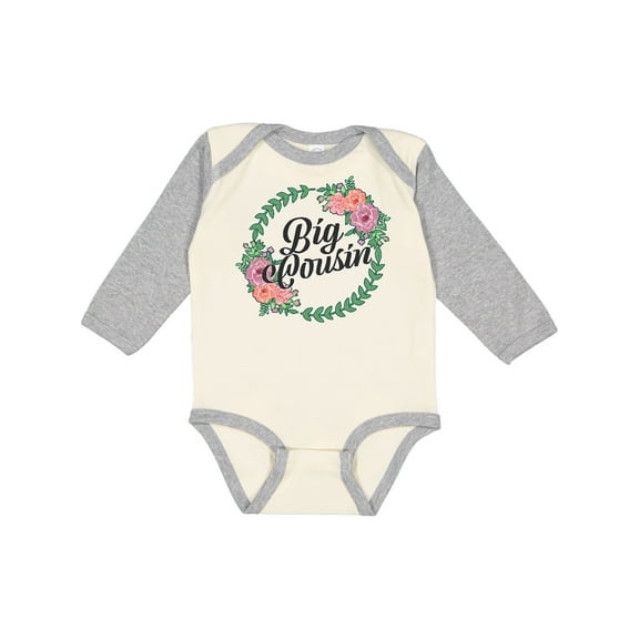 Inktastic Big Cousin with Flower Circle Girls Long Sleeve Baby Bodysuit