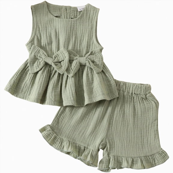 KPOPLK Toddler Baby Girl Clothes 2 Piece Short Set Crop Tank Tops Sleeveless Shirt Hawaiian Outfit Summer(4-5 Years,Green)