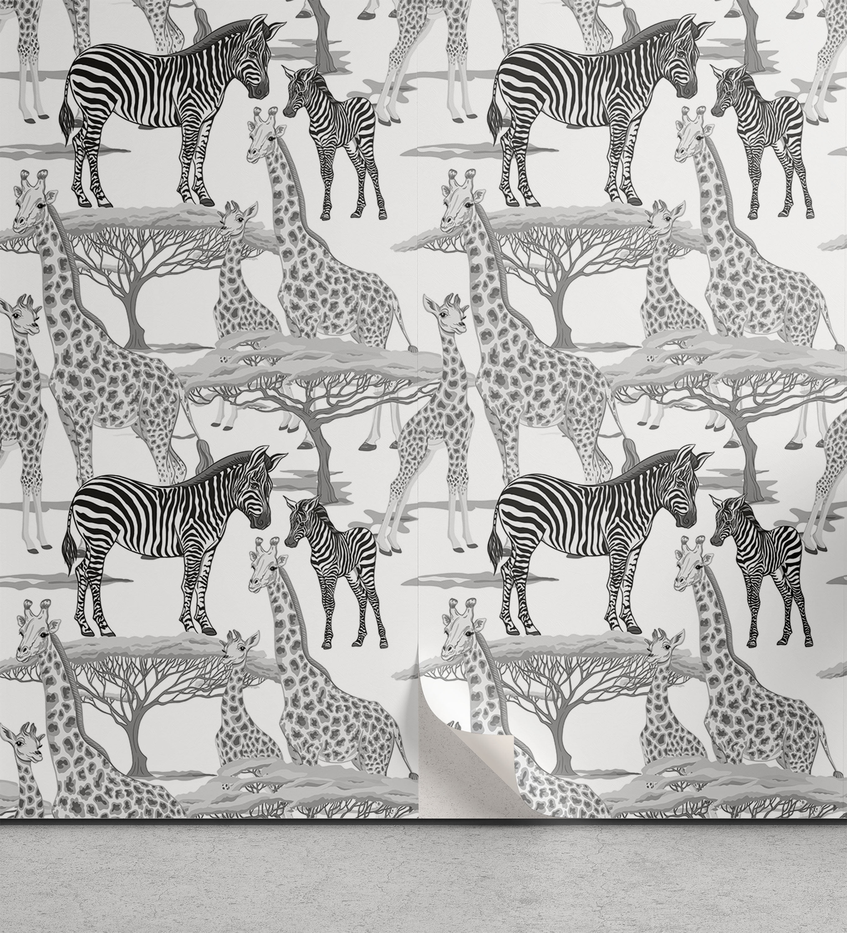 African Peel &amp; Stick Wallpaper, Wild Life Safari Themed Printing of ...