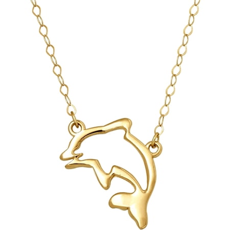 14kt Yellow Gold Silhouette Dolphin Pendant, 17" Necklace