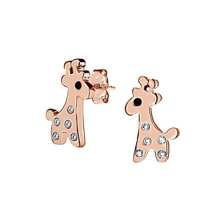 Black And Gold Earrings Studs White and Black Cubic Zirconia Giraffe Stud Earrings In 14k Rose Gold Over Sterling Silver for Kids ()