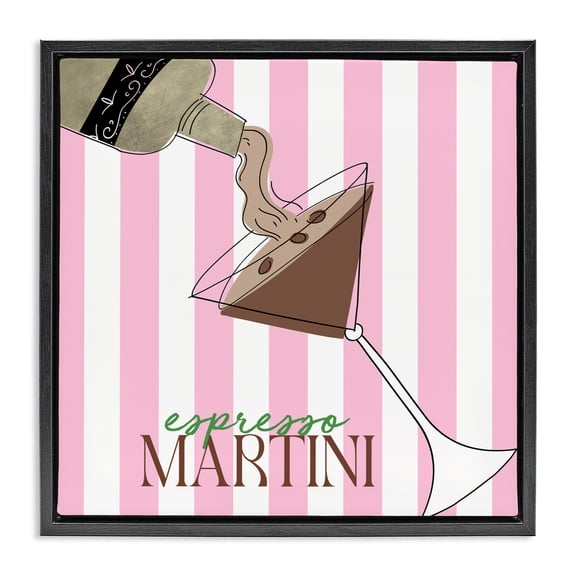 Stupell Industries Espresso Martini Pink Stripes Black Framed Floater Canvas Wall Art, design by Deidre Mosher
