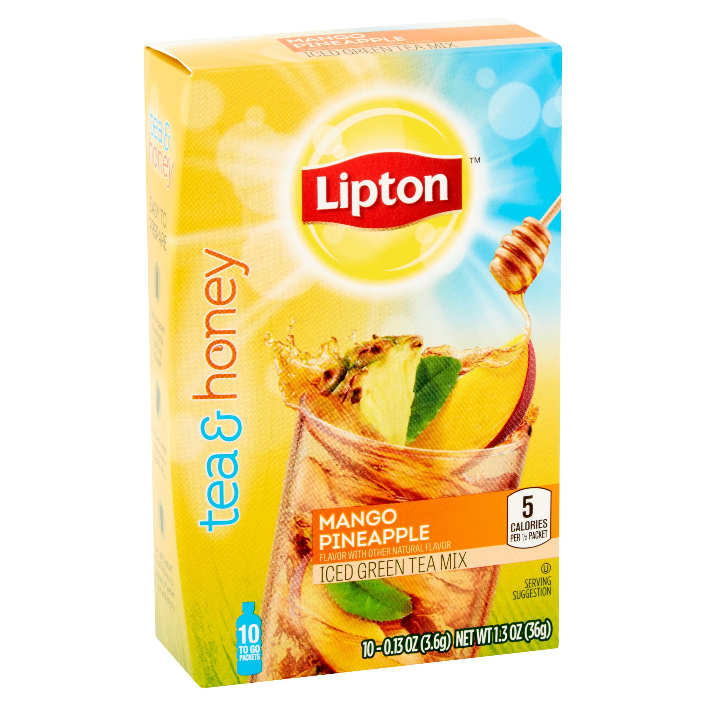 Lipton Tea and Honey Mango Pineapple Iced Green Tea Mix, 0.13 oz, 10