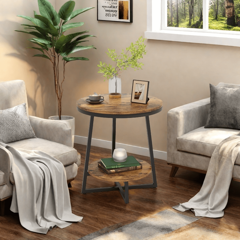 MAYEERTY 2-Tier Round Edge End Table Open Shelf Easy Assembly Labeled Parts Home Use