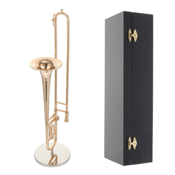 Moluckfu Small Copper Craft Trombone Model Golden 1Pcs 4.3X1.2X1.2in
