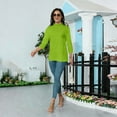 thumbnail image 5 of Dwellite Women’s 3/4 Sleeve Loose Mock Neck Tee Soft Layering Top, Casual Look, Spring-Fall Basic Shirt Green XL, 5 of 6