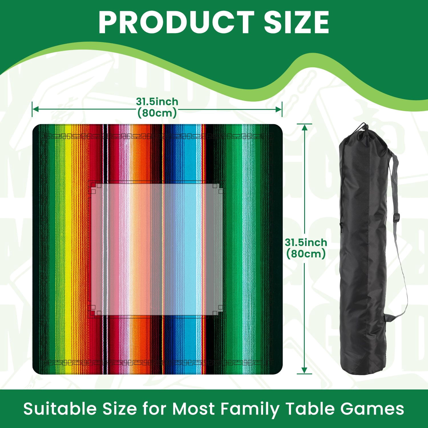 Mahjong Mat 31.5" x 31.5" colorful seamless mexican style serape gesign Non-Slip Noise Reduction American Mahjong Tiles Table Cover for Dominoes Poker Card Board Games Gift
