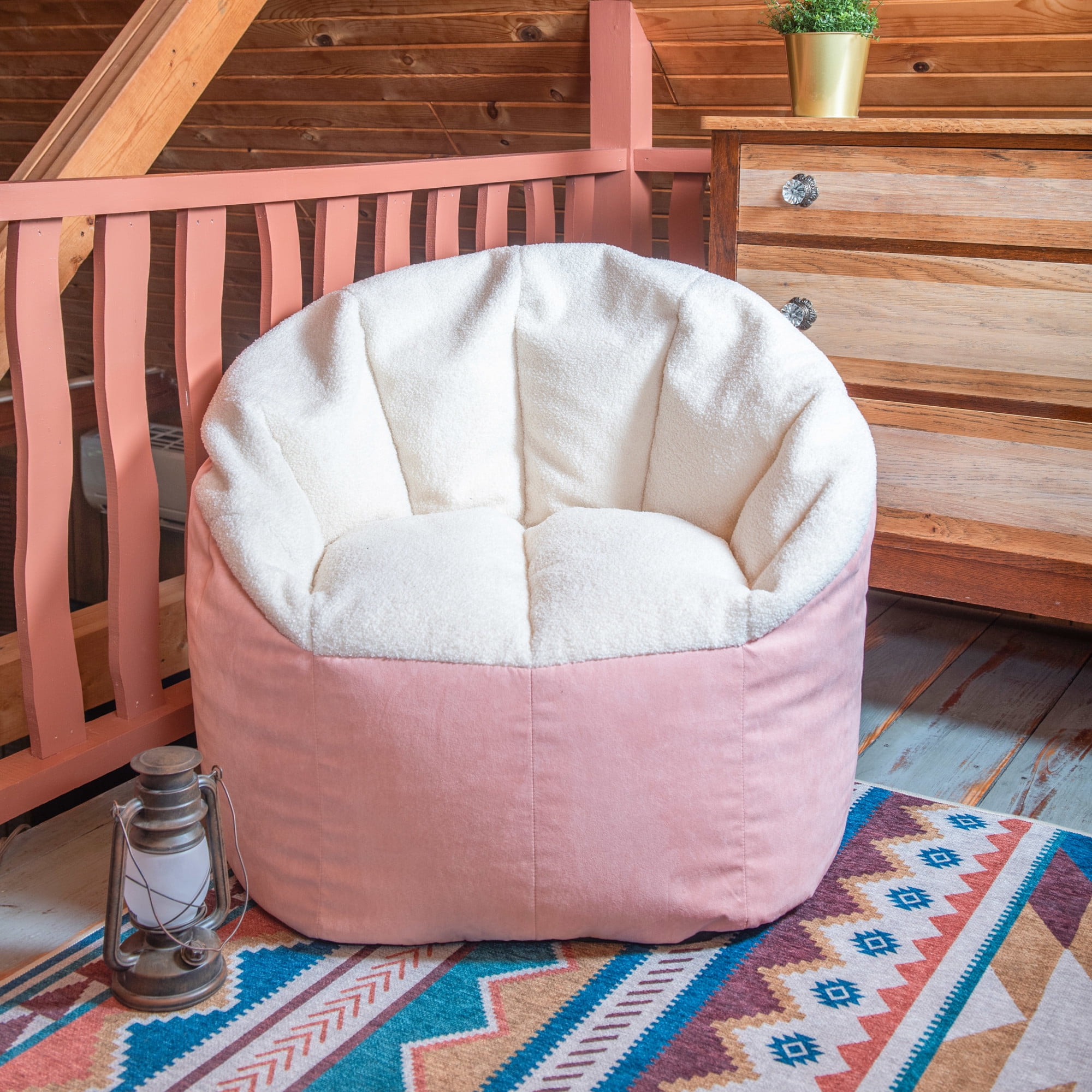 Big Joe Milano Adult Bean Bag Chair, Oat Sherpa and Desert Rose, Vegan Suede, 2.5 feet