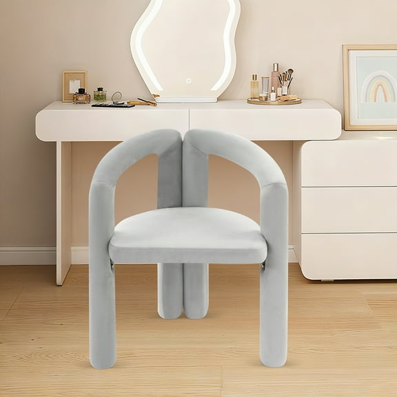 Grey Vanity Chair Stool, Modern Makeup Chair with Backrest & Handrail, Home Office Desk Chair, Cozy Stool for Small Space Bedroom Living Room