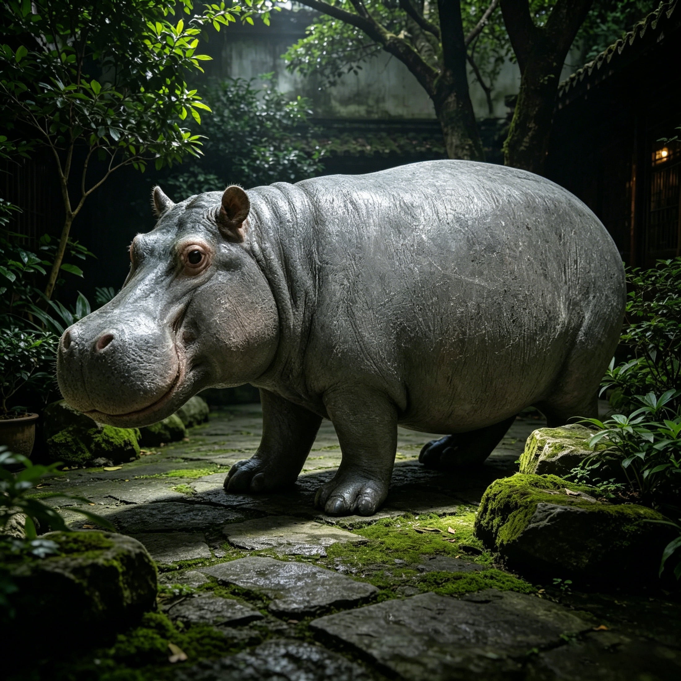 GDF Studio Hippopotamus Resin Indoor/Outdoor Guardian Statue, Weather-Resistant Decor Figurine for Garden & Courtyard