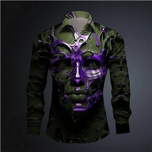 Camisa divertida de moda para hombre, máscara para hombre, esqueleto, informal, uso diario, solapa, cómoda, elegante, camisa de manga larga, estilo nuevo 2024