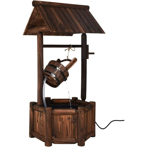 S AFSTAR Wishing Well Water Fountain, Rustic Wood Outdoor Waterfall Fountain with UL Certificated, Garden Wishing Well, Electric Pump Wishing Wells for Outdoor Yard Garden Backyard Decoration